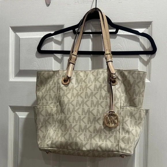 Michael Kors Cream and Tan Logo Tote - Picture 1 of 4